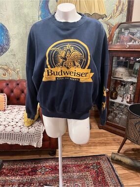Budweiser Navy Crewneck with Gold Logo & Sleeve Detail